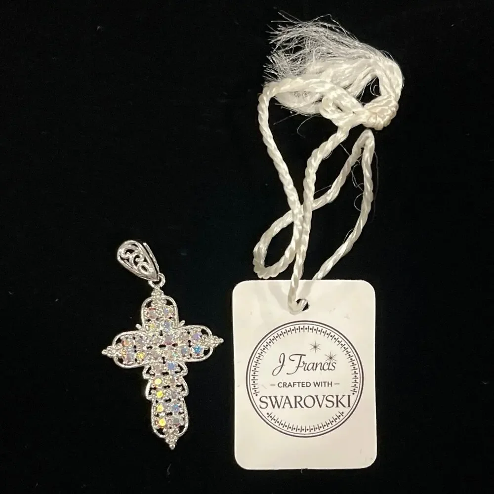 Sterling Silver Cross Religious Christian Pendant Crafted w/ Swarovski Crystals - Picture 3 of 4